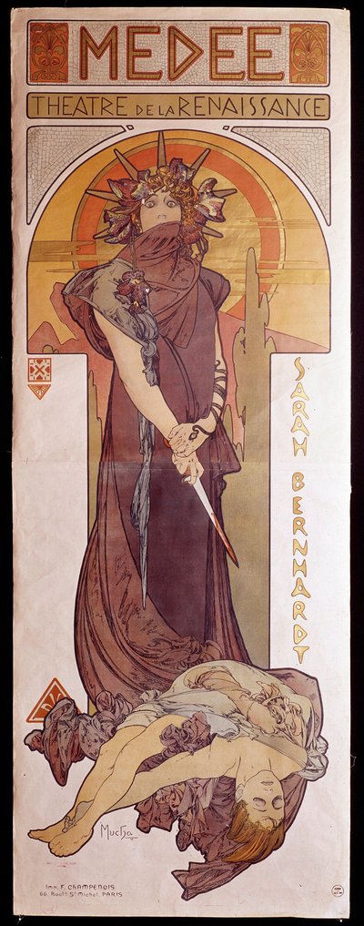 Affiche pour « Médée » interprétée par Henriette Rosine Bernard dite Sarah Bernhardt (1844-1923) au Théâtre de la Renaissance. Illustration par Alphonse Mucha (1860-1939) Paris, Arts Décoratifs - Alphonse Mucha