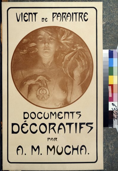 Publicité pour la monographie Documents décoratifs par A. M. Mucha - Alphonse Marie Mucha
