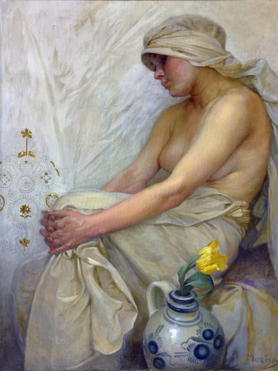 Fille assise - Alphonse Mucha