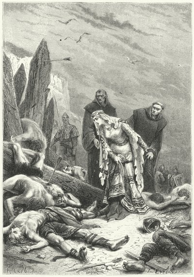 Edith la Belle découvre le corps du roi Harold sur le champ de bataille de Hastings - Alphonse Marie de (after) Neuville