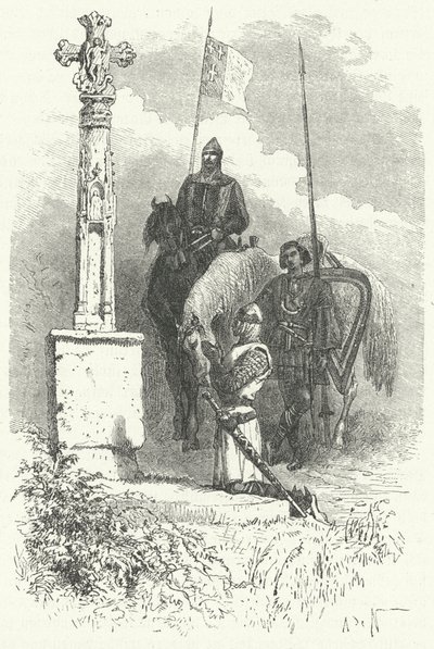 Ferdinand Ier de León priant devant une croix - Alphonse Marie de (after) Neuville