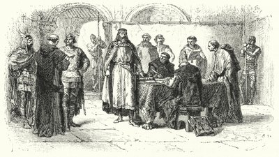 Proclamation du catholicisme comme religion du royaume gothique en Espagne au troisième concile de Tolède, 589 (gravure) - Alphonse Marie de (after) Neuville
