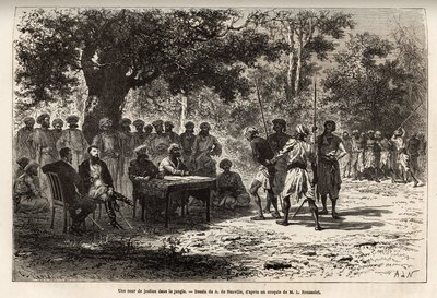 Un tribunal dans la jungle, près du village de Sanchi, après le vol du coffre des explorateurs, le magistrat du district de Bhopal et ses gendarmes sont envoyés sur les lieux du crime pour enquêter et juger les traces. - Alphonse Marie de Neuville