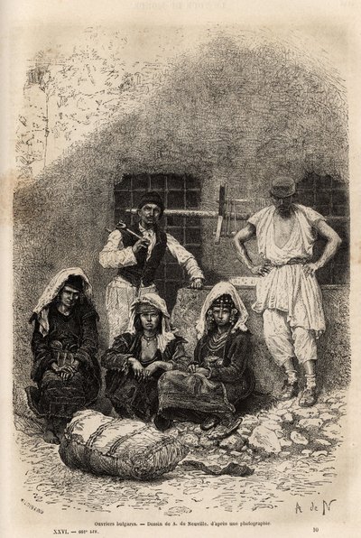 Travailleurs bulgares, près de Sofia, gravure d