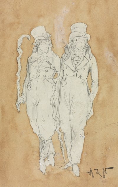 Deux jeunes hommes à la mode debout, seconde moitié du XIXe siècle - Alphonse Marie de Neuville
