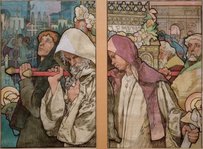 A.Mucha, fenêtre de St. Veit à Prague / Carton 1931 - Alphonse Mucha