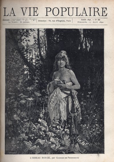 Une jeune femme nue, debout et décoiffée, couvrant son corps avec une couverture, entourée de végétation et d
