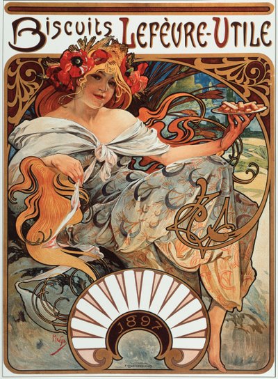 Affiche publicitaire par Alphonse Mucha pour les biscuits « Lefevre-Utile », 1897 - Collection privée - Alphonse Mucha