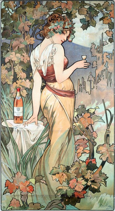Affiche publicitaire par Alphonse Mucha pour le Cognac Bisquit, Dubouche, 1899 - Alphonse Mucha
