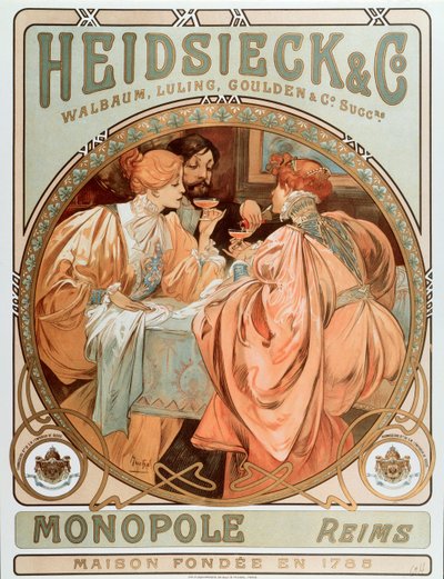 Affiche publicitaire pour « Heidsieck et co » Maison de Champagne Charles Heidsieck - Alphonse Mucha