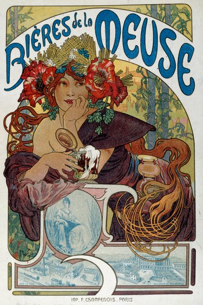 Affiche publicitaire pour "Les bières de la Meuse" illustrée par Alphonse Mucha (1860-1939) 1898 Paris, Arts décoratifs - Alphonse Mucha