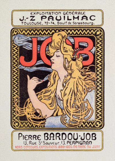 Affiche publicitaire pour le papier à cigarette Job créée par Alphonse Mucha, 1900 - Collection privée - Alphonse Mucha