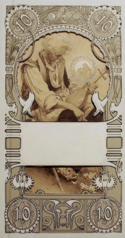 Projet de timbre en deux parties - Alphonse Mucha