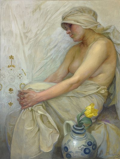 Fille assise - Alphonse Mucha