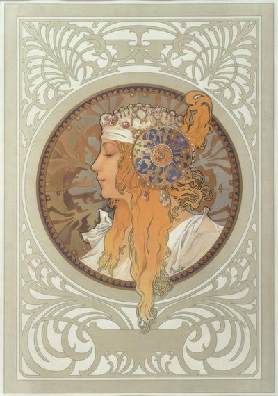 Tête byzantine: Blonde - Alphonse Mucha