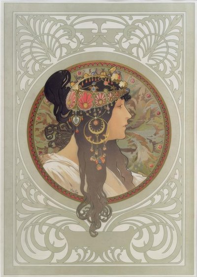 Tête byzantine: Brunette - Alphonse Mucha