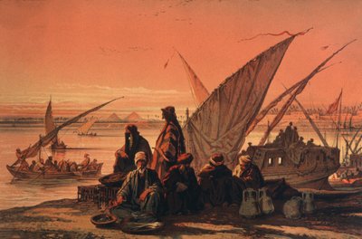 Bateaux sur le Nil, près des pyramides - Amadeo Preziosi