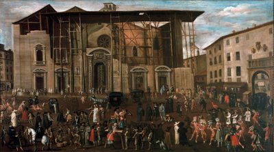 Vue de la place des Marchands avec des scènes de carnaval (huile sur bois) - Amanzia Guerillot Inganni