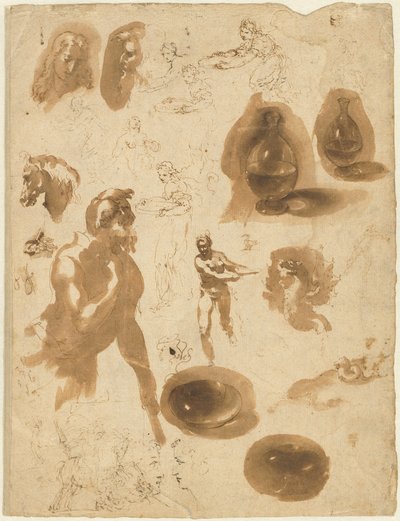 Études de bocaux en verre et de figures (recto) - Ambrogio Figino