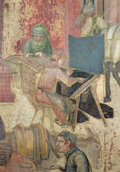 Effets du Bon Gouvernement dans la ville (détail des tisserands) - Ambrogio Lorenzetti