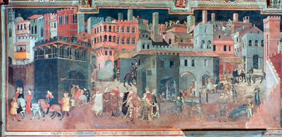 Effets du bon gouvernement sur la vie urbaine, détail, vers 1330 - Ambrogio Lorenzetti