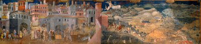 Les effets du bon et du mauvais gouvernement à la ville et à la campagne. Détail des effets du bon gouvernement à la ville et à la campagne. - Ambrogio Lorenzetti