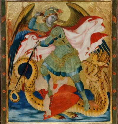 Saint Michel Archange terrassant le dragon entre les saints Benoît et Barthélemy - Ambrogio Lorenzetti