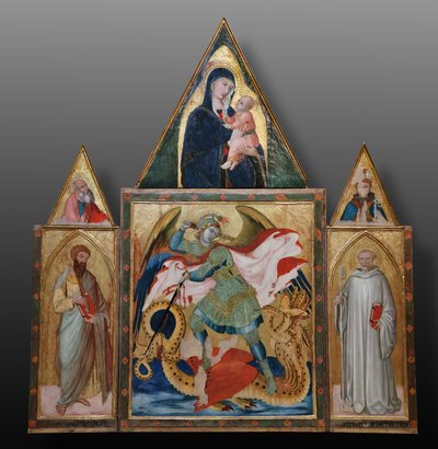 Saint Michel Archange terrassant le dragon entre les saints Benoît et Barthélemy - Ambrogio Lorenzetti