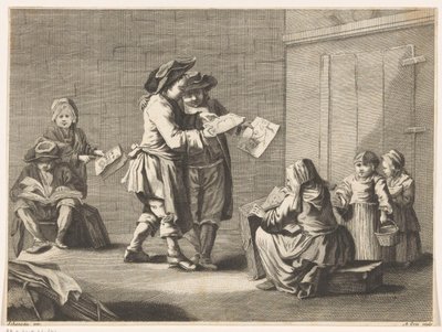 Cinq hommes et femmes regardant des estampes - Ambrogio Orio