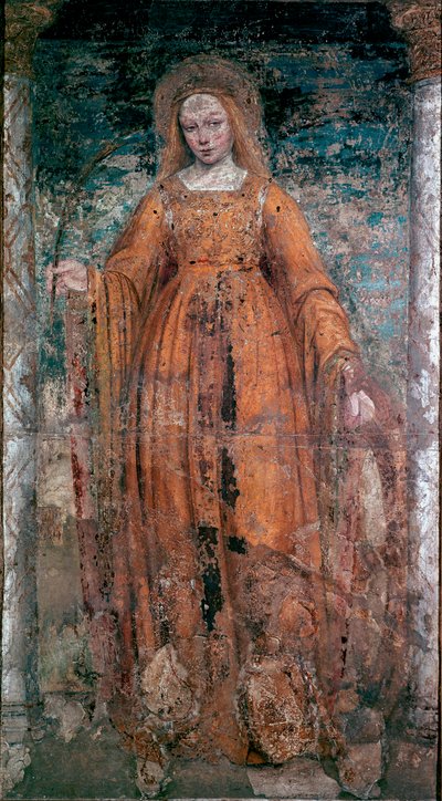 Sainte Catherine de Sienne. Fresque par Ambrogio da Fossano dit Bergognone (1460-1523). Dim. 170x77 cm Milan, Pinacothèque de Brera - Ambrogio da Fossano (c.1460 1523) (attr.to)