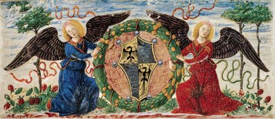 Anges tenant un bouclier représentant les armoiries des Sforza, parchemin minié de Bourgogne - Ambrogio da Fossano (c.1460 1523)