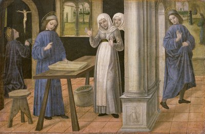 La prière, le miracle du tamis et le départ pour Subiaco, panneau de prédelle d