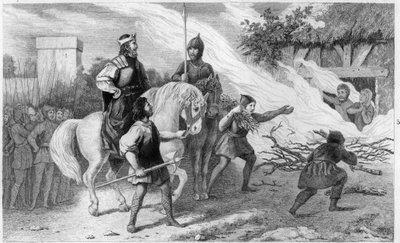 Chlothar Ier (497-561) brûle son fils rebelle et sa famille, 560 - Gravure de 1825 dans « Histoire de France représentée par des tableaux synoptiques » - Ambroise Tardieu
