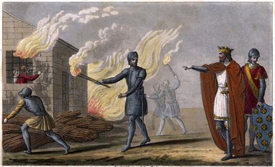Clotaire Ier (497 - 561) brûle son fils Chramne dans une chaumière, révolté contre lui - Règne de Clotaire. Clotaire brûle dans une chaumière son fils Chramne révolté contre lui - Dessiné et gravé par Ambroise Tardieu en 1825 - Ambroise Tardieu