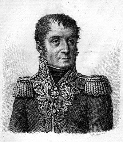Général Mouton-Duvernet (Régis Barthélemy, Baron Mouton-Duvernet) Général français (1769-1816). Dans « Portraits des généraux français en suite les victoires et conquêtes des français ». Gravé par Ambroise Tardieu en 1818. Collection Stella - Ambroise Tardieu