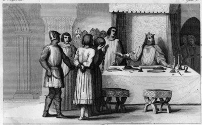 Robert II le Pieux libère des conspirateurs - Robert II dit « Le Pieux », dynastie des Capétiens - Sachant que 2 conspirateurs avaient été condamnés à mort, il les fit communier, les traita magnifiquement puis les rendit à la liberté - Gravure - Ambroise Tardieu