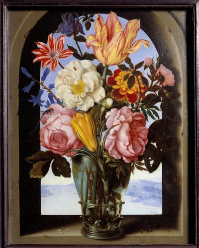 Bouquet de fleurs dans un cadre en pierre s