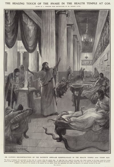 Le toucher guérisseur du serpent dans le temple de la santé à Cos - Amedee (after) Forestier