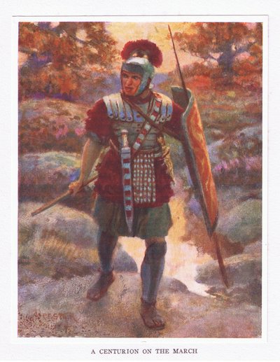 Un centurion en marche, illustration de The Roman Soldier, 1928 - Amedee Forestier