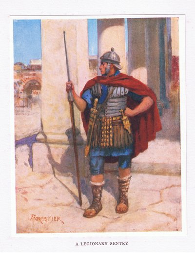 Un sentinelle légionnaire, illustration de The Roman Soldier, 1928 - Amedee Forestier