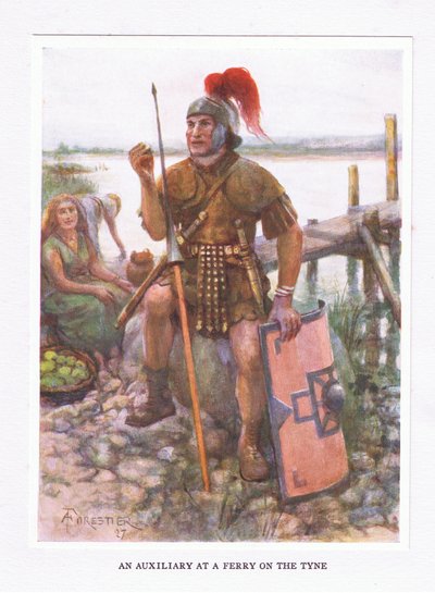 Un auxiliaire à un ferry sur le Tyne, illustration de The Roman Soldier, 1928 - Amedee Forestier