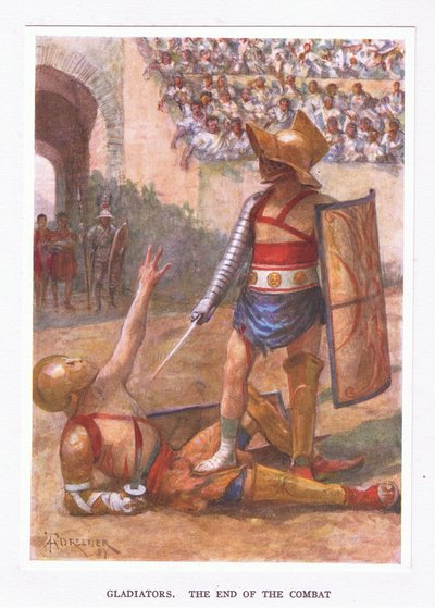 Gladiateurs, la fin du combat, illustration de The Roman Soldier, 1928 - Amedee Forestier