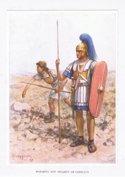 Rorarius et Triarius à Camillus, illustration de The Roman Soldier, 1928 - Amedee Forestier