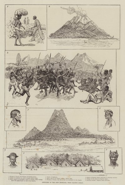 Croquis dans les Nouvelles-Hébrides, Océan Pacifique Ouest - Amedee Forestier
