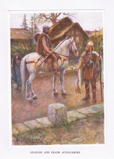 Auxiliaires espagnols et francs, illustration de The Roman Soldier, 1928 - Amedee Forestier