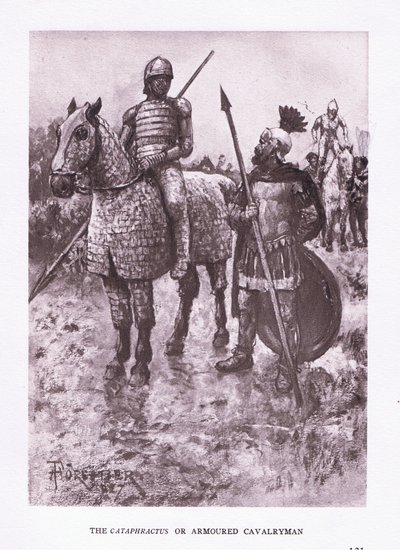 Le Cataphractus ou cavalier blindé, illustration de The Roman Soldier, 1928 - Amedee Forestier