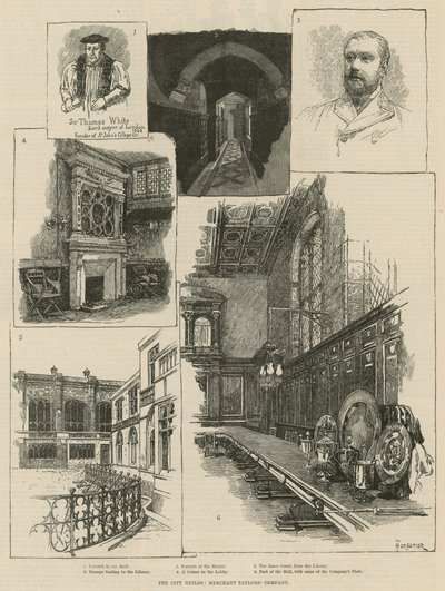 Les guildes de la ville : la compagnie des tailleurs marchands (gravure) - Amedee Forestier
