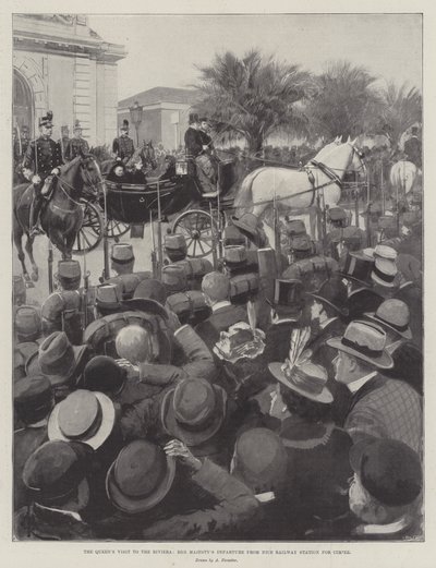 La visite de la reine à la Riviera, départ de Sa Majesté de la gare de Nice pour Cimiez - Amedee Forestier