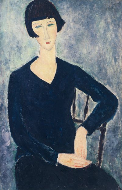 Jeune femme avec une frange ou jeune femme assise en robe bleue - Amedeo Modigliani