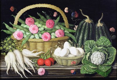 Œufs, fèves et roses dans un panier, 1995 - Amelia Kleiser